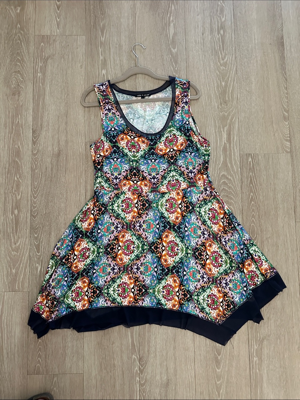 Cable & Gauge Girls' Multicolor Mosaic Tank Dress with Navy Trim